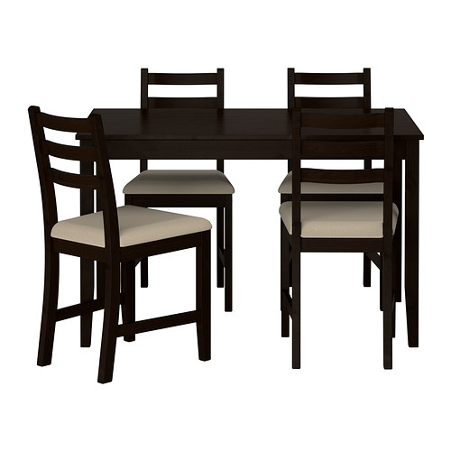[오빠랑이케아가자] LERHAMN 테이블+의자4, 블랙브라운, 비타뤼드 베이지(118x74 cm)/992.511.79