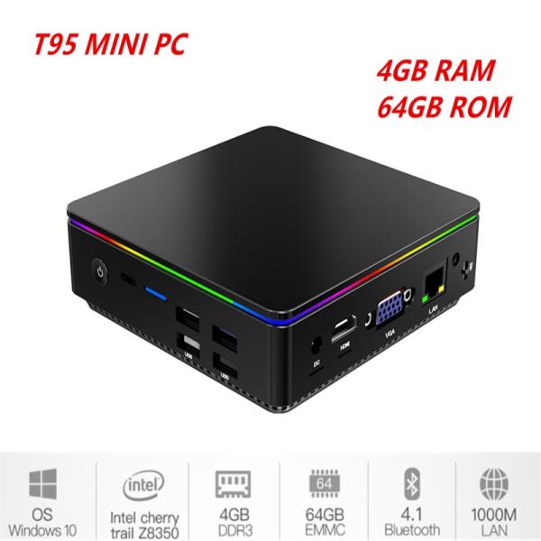해외 무료배송 새로운 T95 윈도우 10 미니 PC 4 기가 바이트 RAM 64 기가 바이트 ROM 인텔 체리 트레일 Z8350 미디어 플레이어 2.4G 5G 와이파이 1000M