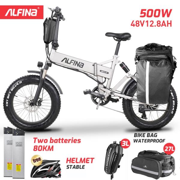 해외 무료배송 Alpina 새로운 전기 자전거 스노우 마운틴 전기 자전거 20 인치 4.0 지방 타이어 ebike 비치 bicicleta eletrica 500W 40KM