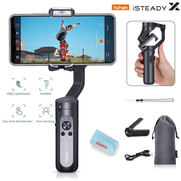 해외 무료배송 Hohem iSteady X - 3 축 접이식 짐벌 안정기, iPhone11/Pro/Max/SE 및 Android 스마트 폰으로 뷰티 모드 모드 지원