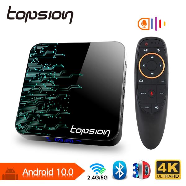 해외 무료배송 TOPSION 안드로이드 TV 박스 10.0 4 기가 바이트 64 기가 바이트 4K H.265 미디어 플레이어 3D 비디오 2.4G 5GHz 와이파이 블루투스 TV
