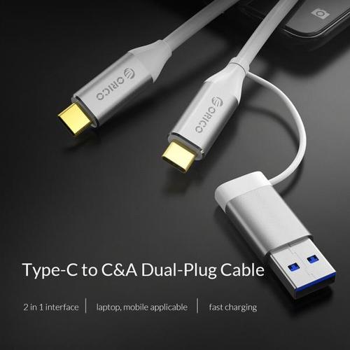 해외 무료배송 ORICO 데이터 케이블 유형-c에서 C &amp; A 듀얼 플러그 케이블 2 in 1 USB3.0 고속 전송 5A 10Gpbs 전화 용 충전 케이블