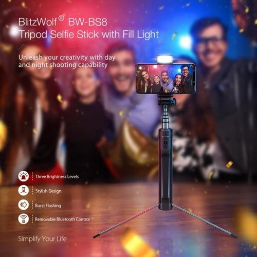해외 무료배송 Blitzwolf 3 1 LED 채우기 라이트 블루투스 무선 Selfie 스틱 삼각대 화웨이 1/4 스크류 카메라에 대한 아이폰에 대한 확장 가능한 모노 포드