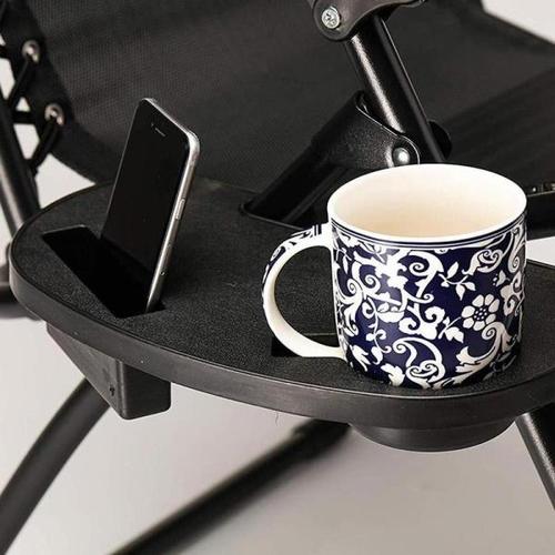 해외 무료배송블랙 접는 의자 컵 홀더 트레이 야외 정원 캠핑 중력 라운지 비치 안락 의자 음료 차 커피 병 트레이 도구