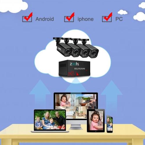 해외 무료배송Zoohi AHD 야외 CCTV 카메라 시스템 1080P 보안 카메라 DVR 키트 CCTV 방수 홈 비디오 감시 시스템 HDD P2P HDMI