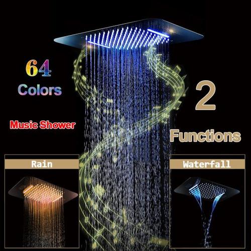 해외 무료배송 음악 LED Showerheads 큰 물 흐름 샤워 꼭지 믹서 온도 조절 마사지 제트 욕실 비 샤워 세트 시스템 샤워 헤드