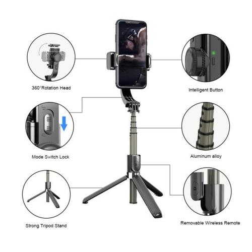 해외 무료배송 Gimbal Smartphone 3 IN 1 Selfie 스틱 삼각대 안정기, Ios 안드로이드 폰용 블루투스 리모콘 포함 Gorpro Action Sports Ca