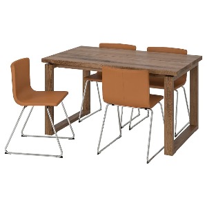 [오빠랑] 이케아 MORBYLANGA 뫼르뷜롱아 / BERNHARD 베른하르드 테이블+의자4 140x85 cm 골드브라운 792.807.62