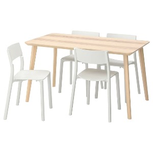 [오빠랑] 이케아 LISABO 리사보 / JANINGE 야닝에 테이블+의자4, 물푸레무늬목, 화이트 140x78 cm 192.511.83