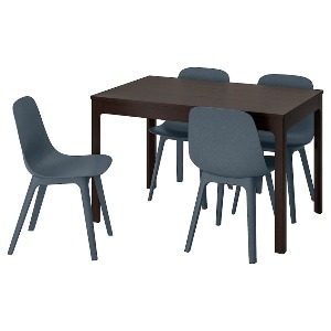 [오빠랑] 이케아 EKEDALEN 에케달렌 / ODGER 테이블+의자4 다크브라운 블루, 120/180 cm 692.213.01