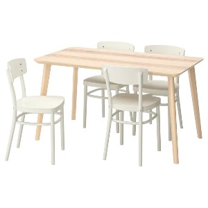 [오빠랑] 이케아 LISABO/IDOLF 테이블+의자4, 물푸레무늬목, 화이트 140x78 cm 392.511.82