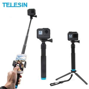 해외 무료배송 TELESIN 6 in 1 연장 가능한 알루미늄 합금 Selfie 스틱 + GoPro SJCAM Xiaomi Yi 카메라 용 분리형 삼각대 마운트 폰 홀더