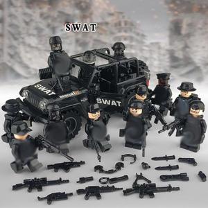 해외 무료배송군사 특수 부대 군인 차량 벽돌 피규어 총 무기 무장 SWAT 빌딩 블록 어린이 완구