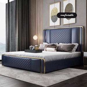 해외 무료배송 가벼운 고급 침실 소나무 침대 더블 침대 현대 간단한 고품질 1.8m 가죽 침대