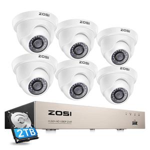해외 무료배송ZOSI CCTV 시스템 1080P 풀 HD 8CH H.265 + DVR 6pcs 2.0MP 돔 보안 카메라 24pcs IR LED 야외 홈 감시 시스템