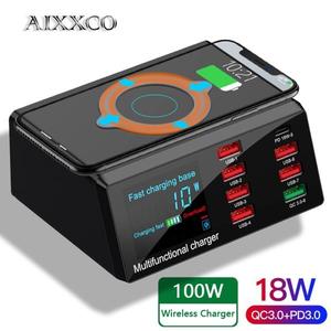 해외 무료배송 AIXXCO 100W 무선 USB 충전기 도킹 18W PD QC3.0 빠른 충전 스테이션 스마트 LED 디스플레이 8 포트 USB 삼성 화웨이 아이폰