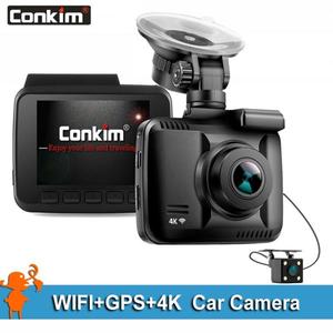 해외 무료배송 Conkim GS63D DVR 2 카메라와 GPS 와이파이 APP 대시 카메라 울트라 4K 슈퍼 HD 자동차 DVR 비디오 레코더 듀얼 렌즈 1080P 720P 대시