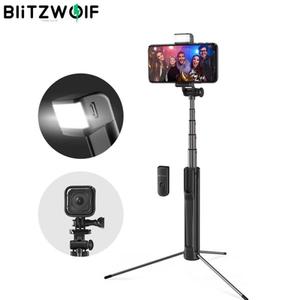 해외 무료배송 Blitzwolf 3 1 LED 채우기 라이트 블루투스 무선 Selfie 스틱 삼각대 화웨이 1/4 스크류 카메라에 대한 아이폰에 대한 확장 가능한 모노 포드