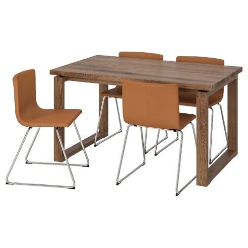 [오빠랑] 이케아 MORBYLANGA 뫼르뷜롱아 / BERNHARD 베른하르드 테이블+의자4 140x85 cm 골드브라운 792.807.62