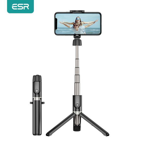 해외 무료배송 ESR 블루투스 Selfie 스틱 휴대용 접이식 핸드 헬드 스마트 폰 카메라 삼각대 Monopod 무선 원격 아이폰 삼성 화웨이