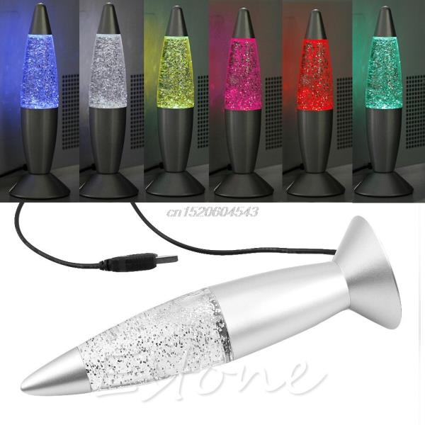 해외 무료배송 USB 멀티 컬러 변경 용암 램프 LED 반짝이 분위기 밤 빛 파티 장식 R06 Whosale &amp; DropShip