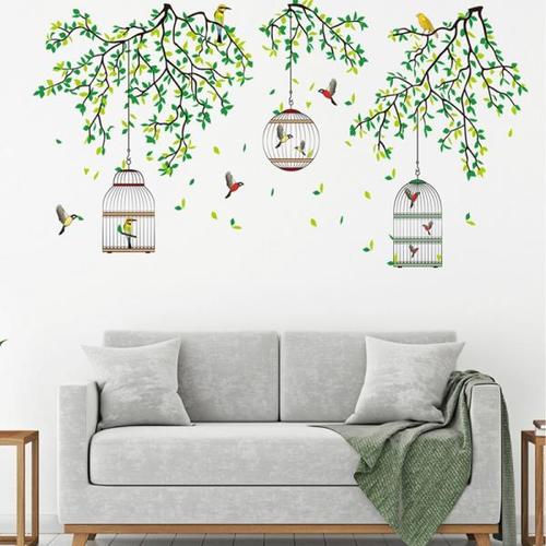 해외 무료배송 대형 새장 벽 스티커 홈 장식 나뭇 가지 벽 아트 데칼 벽화 이동식 비닐 포스터 키즈 룸 데코
