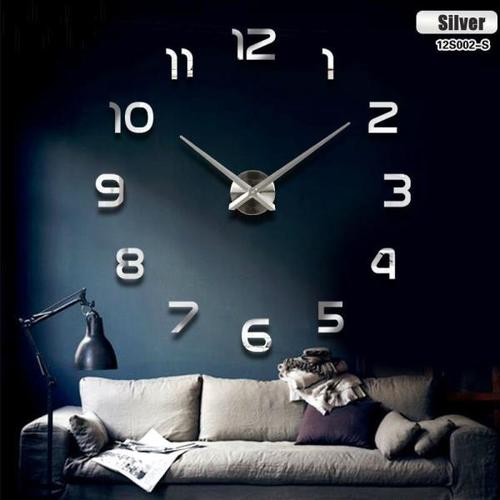 해외 무료배송 실버 포인터 새로운 판매 벽시계 시계 reloj 드 pared 시계 3d diy 아크릴 거울 스티커 석영 현대 가정 장식