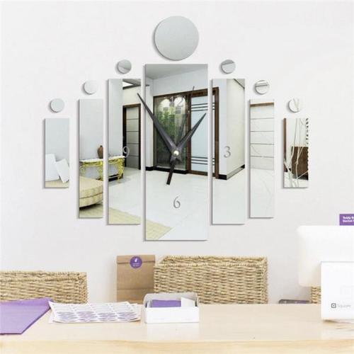 해외 무료배송 거울 벽 시계 스티커 홈 장식 h99f에 대 한 DIY 직사각형 3D 스테레오 음소거 시계 벽 스티커