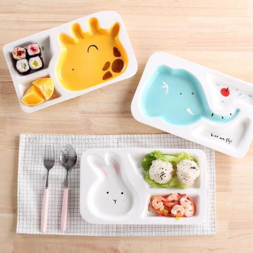 해외 무료배송 크리 에이 티브 만화 식기 어린이 베이비 구획 트레이 세라믹 동물 아침 식사 작은 접시 분리 접시 귀여운 가정