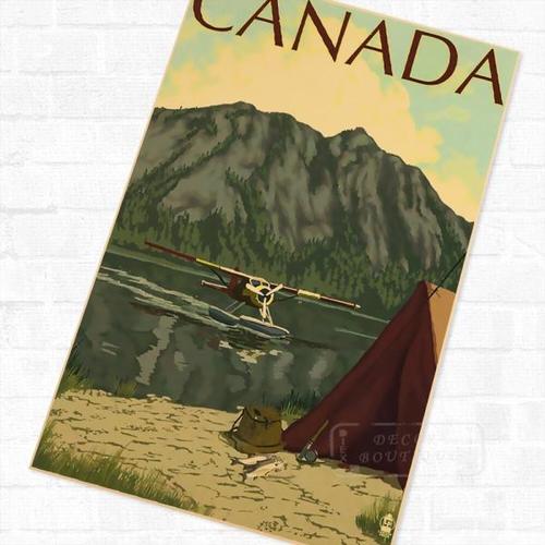 해외 무료배송 20 종류 미국 알래스카 캐논 비치 캐나다 밴프 레트로 빈티지 여행 포스터 캔버스 DIY 벽에 스티커 홈 바 포스터 데코