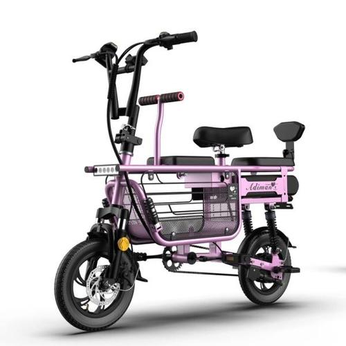 해외 무료배송 높은 탄소 철강 전기 자전거 부모-자식 접는 전기 자전거 12 인치 전자 자전거 48V350W 리튬 배터리 전자 자전거