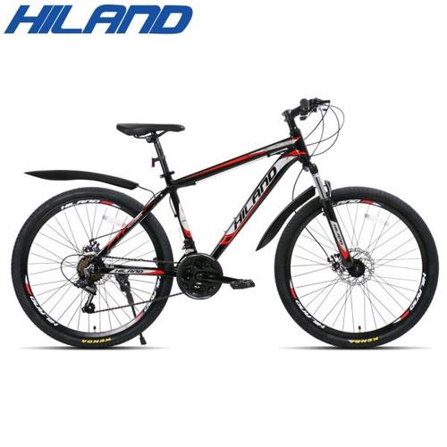 해외 무료배송 HILAND 26 인치 스틸 프레임 MTB 21 속도 자전거 산악 자전거 자전거 SAIGUAN Shifter 및 더블 디스크 브레이크