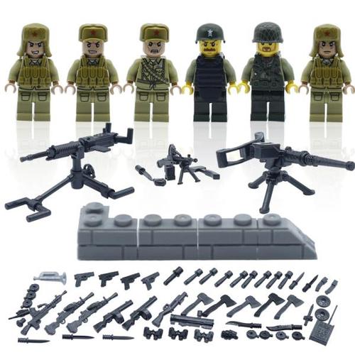 해외 무료배송WW2 육군 미니 군인 피규어 무기 액세서리 작은 빌딩 블록 WW2 군인 피규어 총 부품 벽돌 아이 장난감