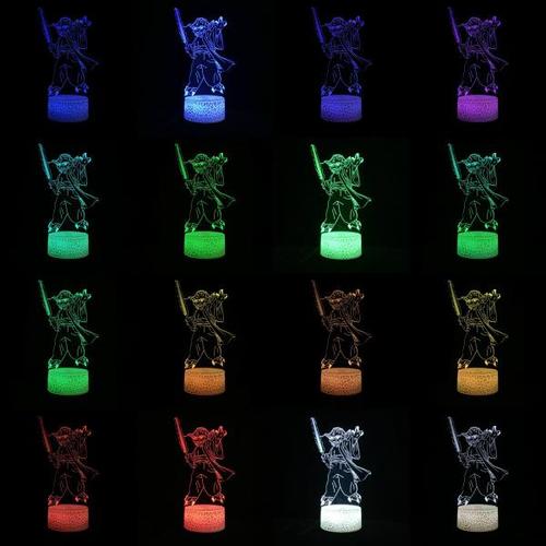 해외 무료배송 Yoda 3D 램프 RGB LED USB 무드 테이블 램프 침실 밤 빛 여러 가지 빛깔의 터치 원격 Luminaria 균열 용암 자료 아이 소년 선물