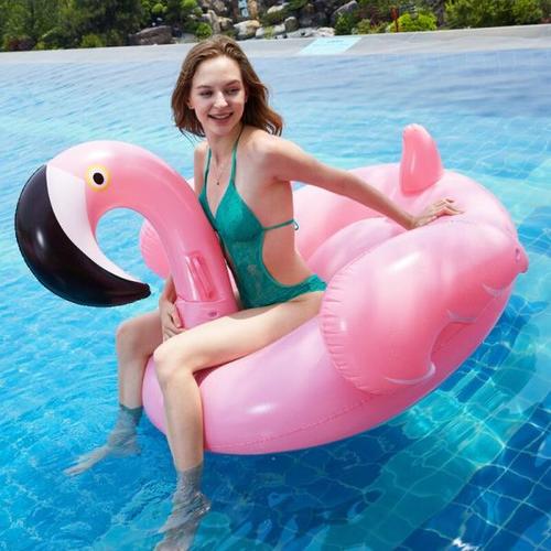 해외 무료배송 150 CM 풍선 플라밍고 풀 플로트 핑크 라이드-온 수영 서클 링 성인 어린이 워터 파티