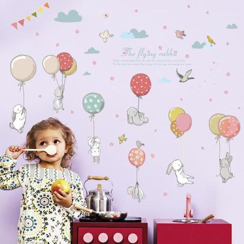 해외 무료배송 어린이 방에 대 한 zhyhgo 벽 스티커 풍선 토끼 만화 룸 장식 스티커 비닐 홈 어린이 아트 데코 스티커