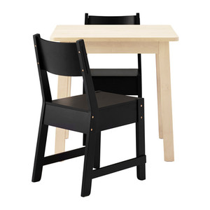 [오빠랑이케아가자] NORRÅKER / NORRÅKER 테이블+의자2, 화이트 자작나무, 블랙/092.512.30