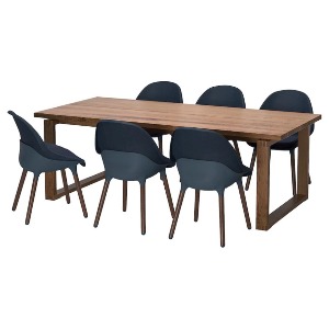 [오빠랑] 이케아 MORBYLANGA 뫼르뷜롱아 / BALTSAR 발트사르 테이블+의자6, 참나무무늬목 브라운스테인, 블랙블루 220x100 cm 592.973.01