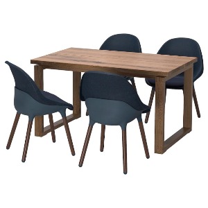 [오빠랑] 이케아 뫼르뷜롱 아발트사르 테이블+의자4, 참나무무늬목 브라운스테인, 블랙블루 140x85 cm 392.973.02