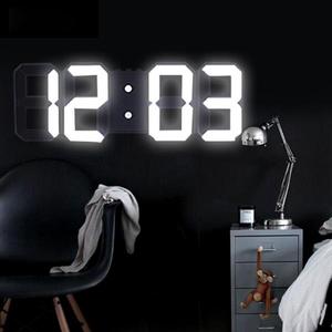 해외 무료배송 3D 대형 LED 디지털 벽시계 날짜 시간 섭씨 야간 조명 디스플레이 테이블 탁상 시계 거실에서 알람 시계