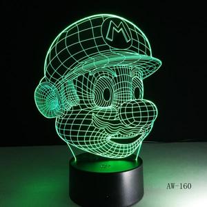 해외 무료배송 7 색 변경 3D 만화 게임 슈퍼 마리오 LED 야간 조명 LED 무드 램프의 USB 케이블 어린이 장난감 160