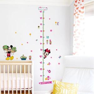 해외 무료배송 미니 미키 성장 차트 장식 벽 스티커 어린이 방 만화 꽃 높이 측정 데코