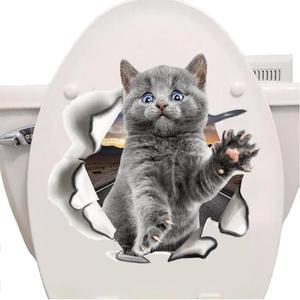 해외 무료배송 패션 3D 고양이 화장실 스티커 사랑스러운 동물의 벽 전사 무늬 사랑스러운 푸른 고양이 홈 장식 미술 PVC 비닐 욕실 장식 방수