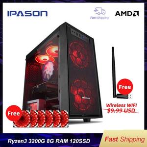 해외 무료배송 IPASON A3 미니 게임용 PC AMD Ryzen 3 2200G/3200G DDR4 4G/8G 120G SSD 데스크탑 컴퓨터 게이머 컴퓨터 용 HDMI/VGA