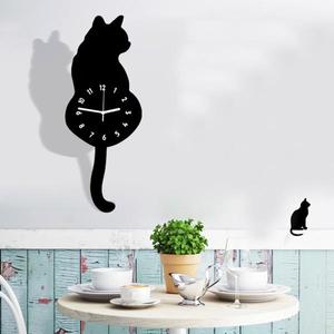 해외 무료배송 # 크리 에이 티브 만화 귀여운 고양이 벽시계 홈 장식 시계 방법 꼬리 이동 침묵 고양이 모양의 벽 마운트 키 홀더 장식