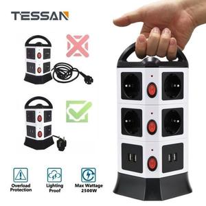 해외 무료배송 TESSAN EU 플러그 콘센트 멀티 플러그 USB 소켓 스위치 5/6.5 피트 연장 코드 타워