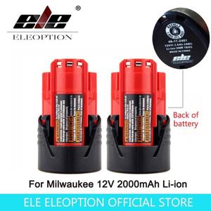 해외 무료배송 ELE ELEOPTION 2PCS 밀워키 M12 12V 2000mAh 리튬 이온 충전식 예비 배터리 48-11-2401 용 전동 공구 배터리