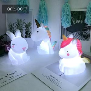 해외 무료배송 Artpad 아기 밤 빛 LED 유니콘 모양 램프 분위기 빛 아기 보육 램프 어린이위한 선물 침실 장식 밤 램프