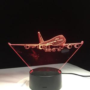 해외 무료배송 비행 큰 날개 비행기 A380 3D 램프 RGB 무드 램프 7 색 빛 LED 밤 빛 생일 휴일 장식 어린이 친구를위한 선물