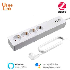 해외 무료배송 ZigBee 스마트 전원 스트립 EU/UK,UseeLink Smart Power Bar tuya의 2 개의 USB 및 4 개의 AC 플러그가있는 다중 콘센트 연장 코